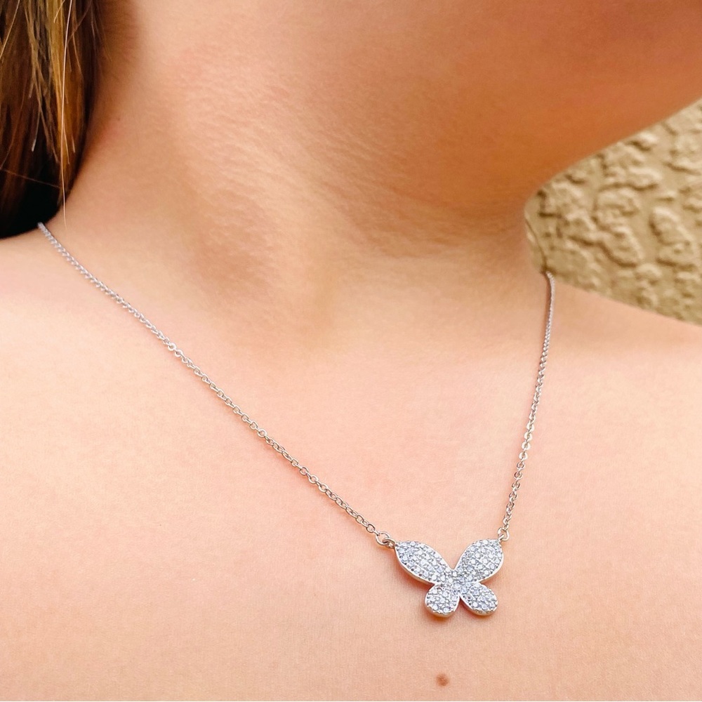 Dainty Silver Necklace, Silver Butterfly Necklace,  CZ Butterfly Necklace,
